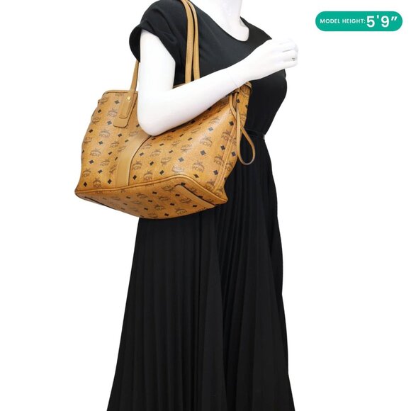 MCM Reversible Liz Medium Visetos Canvas Shopper Tote Bag Cognac - Picture 2 of 12